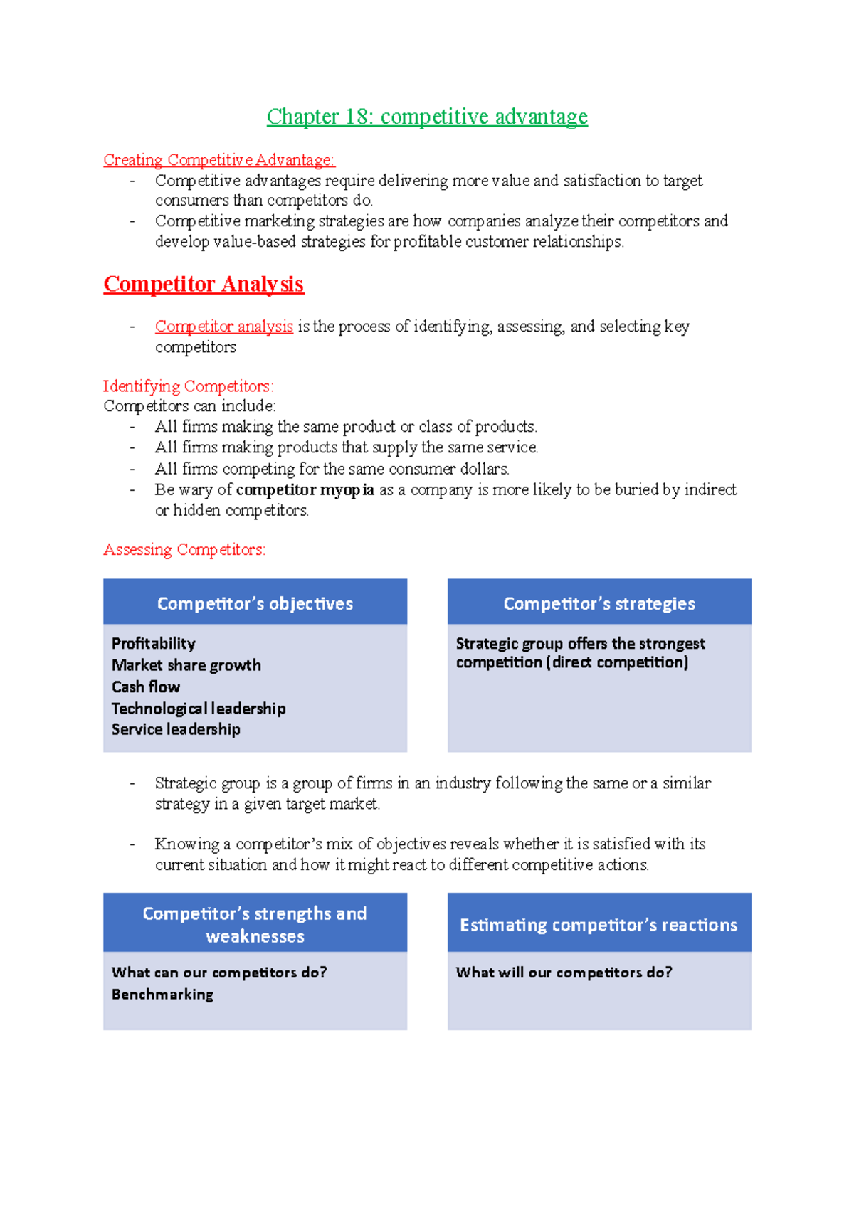 Chapter 18 - Lecture Notes on Competitive Advantage Strategies - Studocu
