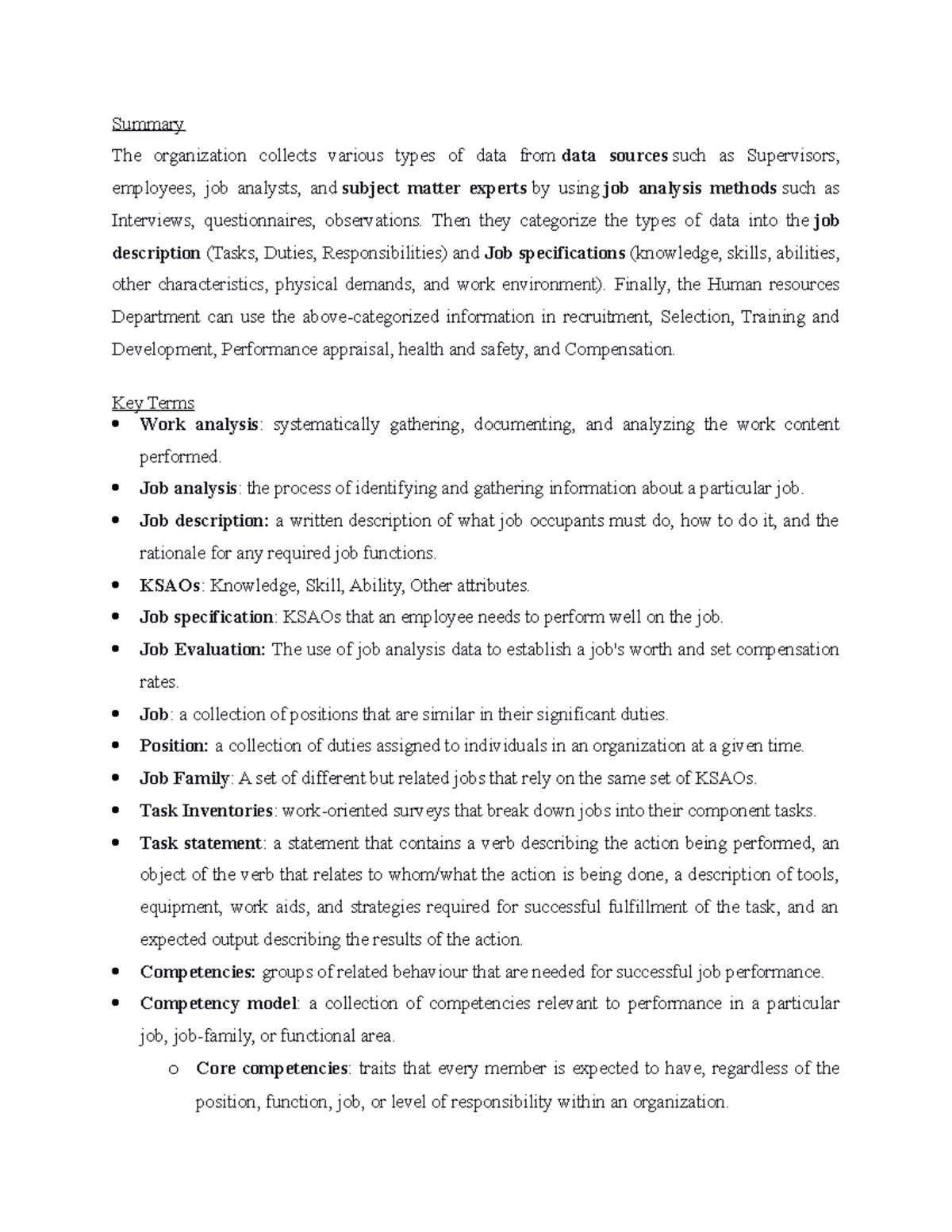 HRIR4410 Chapter 4 Summary: Job Analysis and Work Evaluation - Studocu