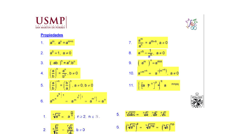 USMP SAN MARTIN DE PORRES Formulas de Álgebra y Identidades - Studocu