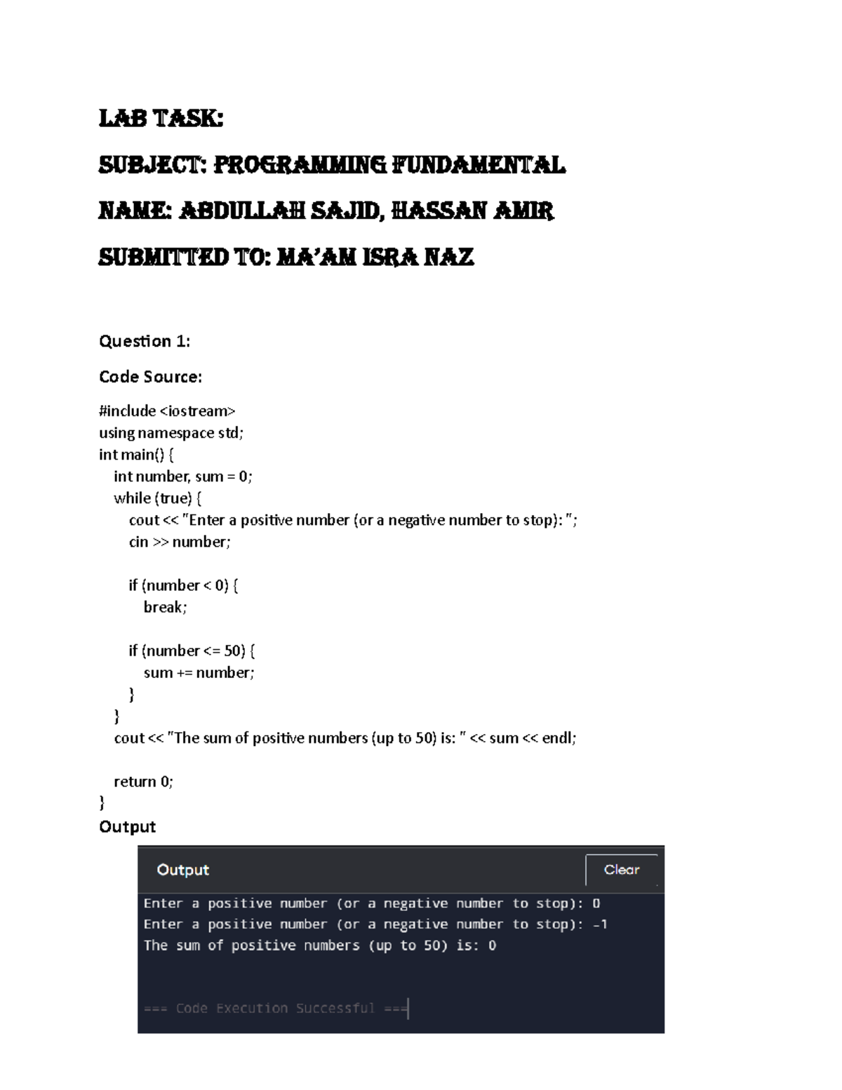 Lab Task PF 000001122 - dgefdgerhtjt - Lab Task: subjecT: Programming ...