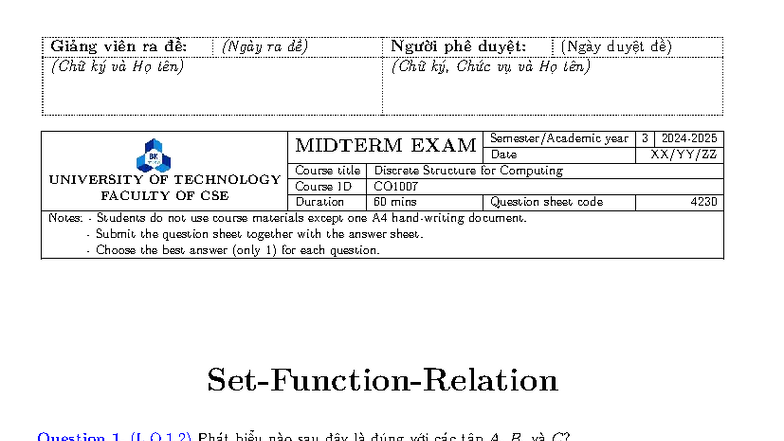 CO1007 Midterm Exam Questions - Discrete Structure for Computing - Studocu