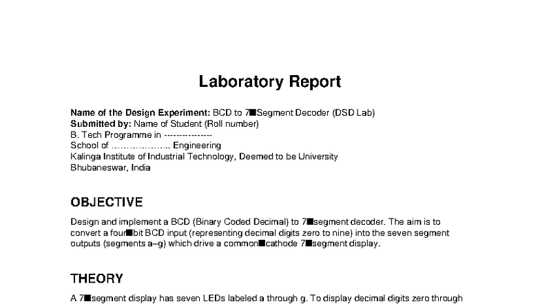 B. Tech Lab Report: BCD to 7-Segment Decoder (DSD Lab) - Studocu