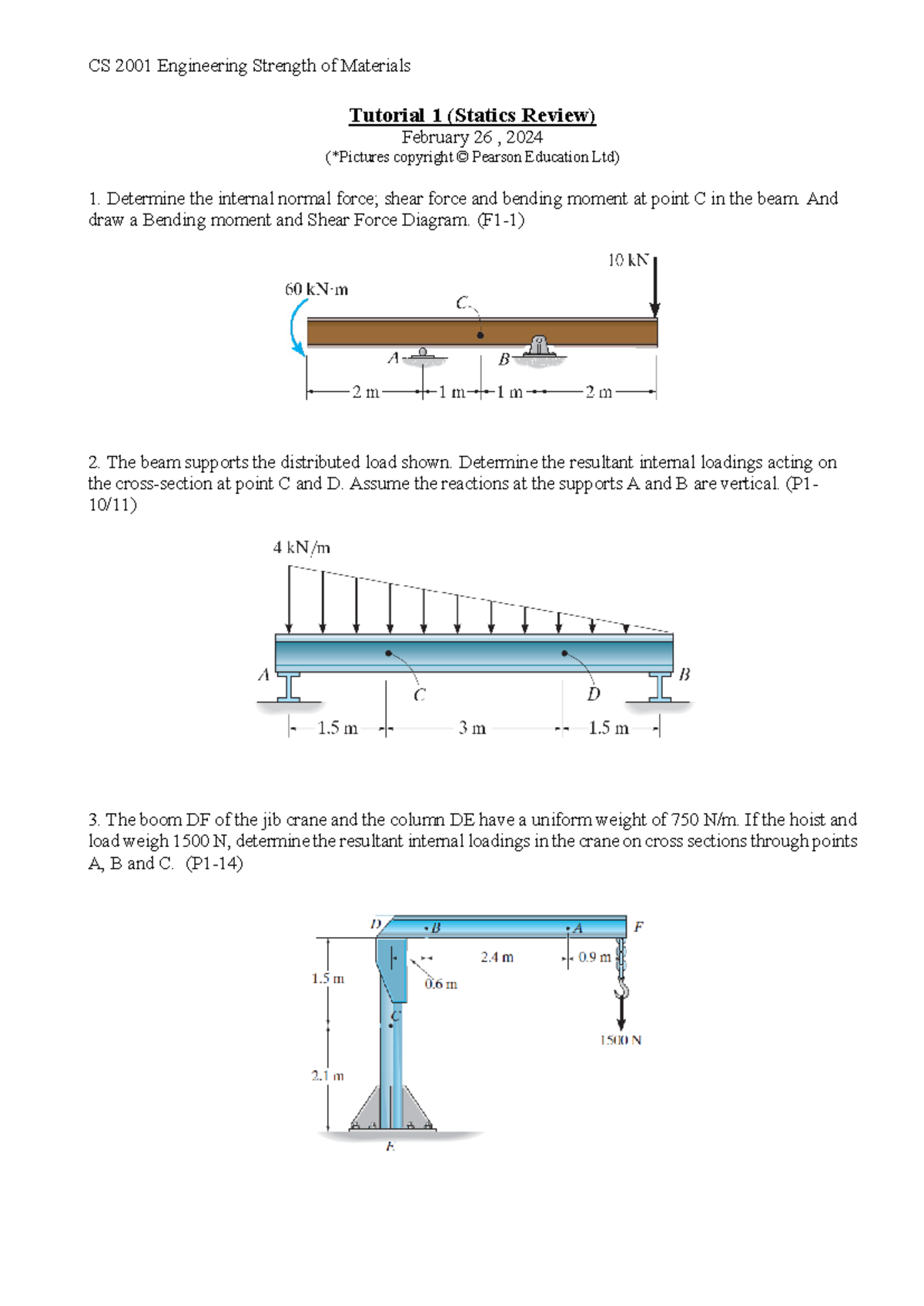 CS 2001 Tutorial 1: Statics Review on Material Strength Concepts - Studocu