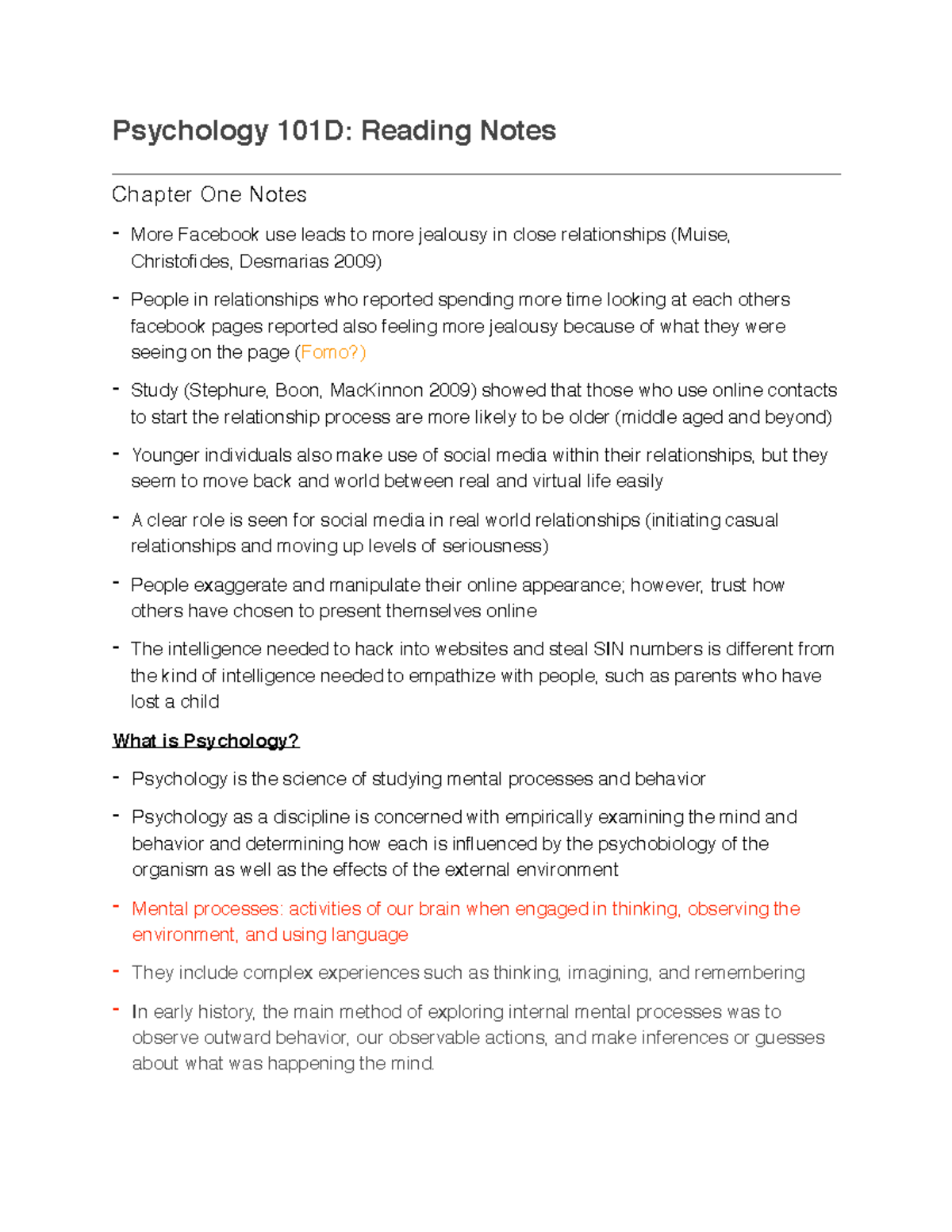 PS101 Chapter One - Summary Psychology Around Us 2nd edition ...