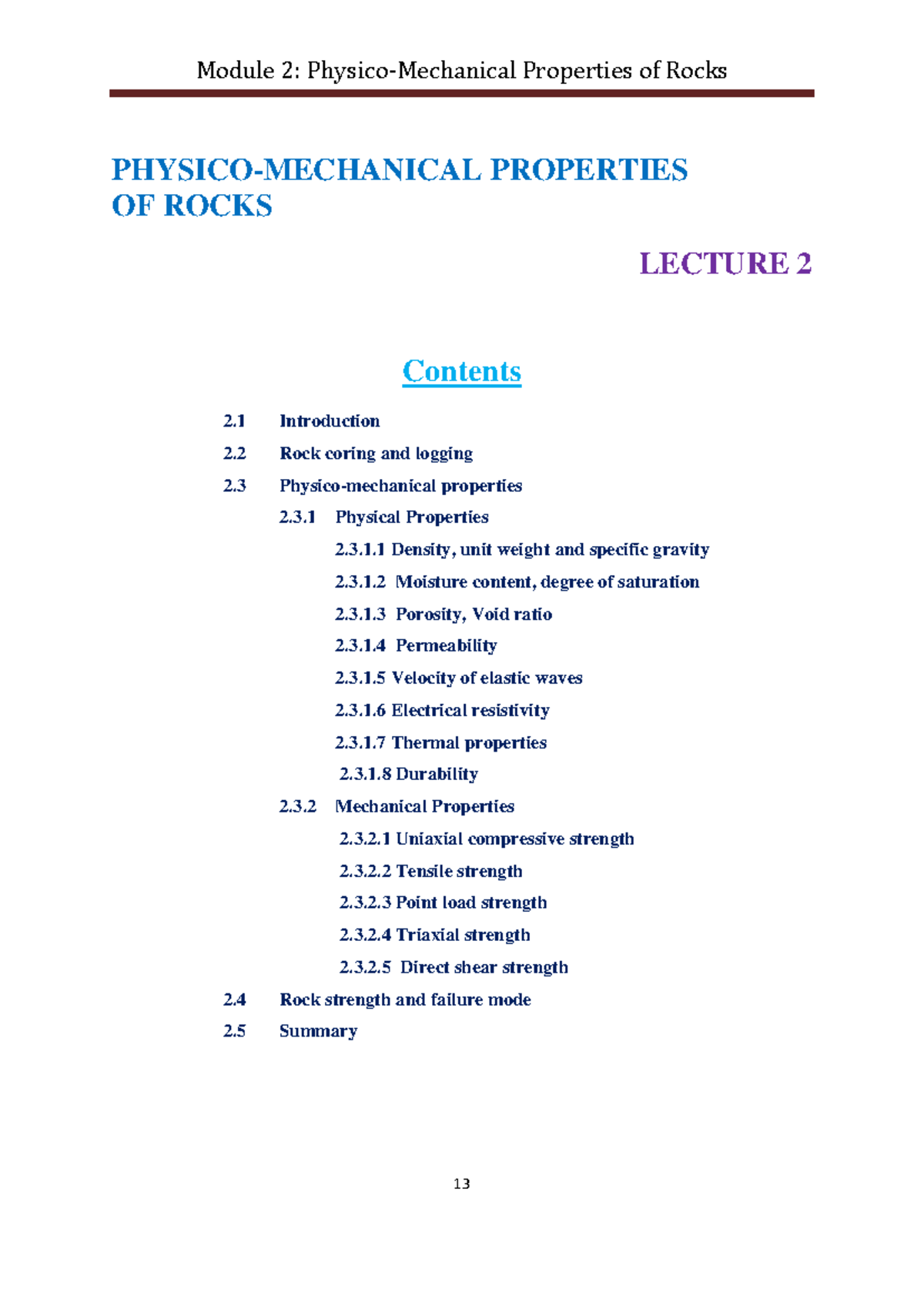 Module 2: Properties of Rocks - Lecture Notes on Rock Characteristics ...