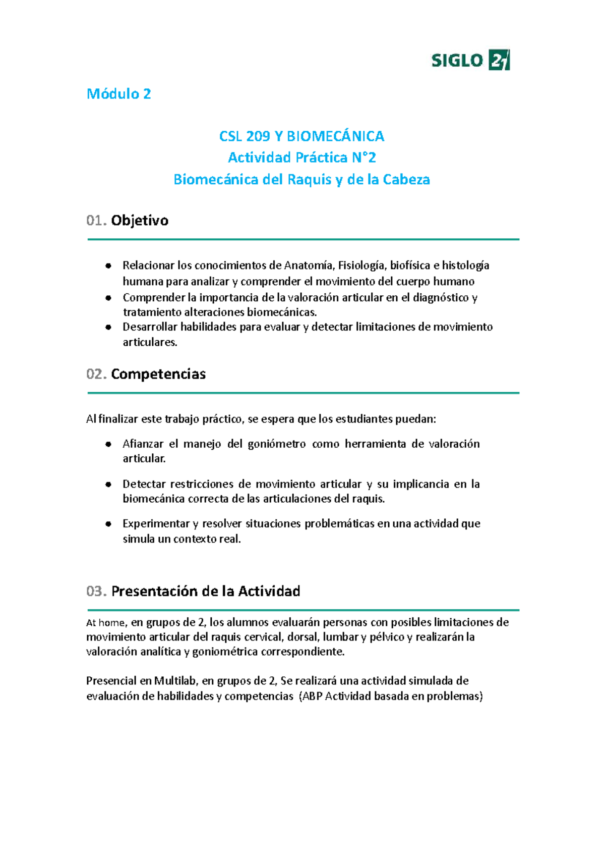 Actividad Práctica de Biomecánica del Raquis - Módulo 2 CSL 209 - Studocu