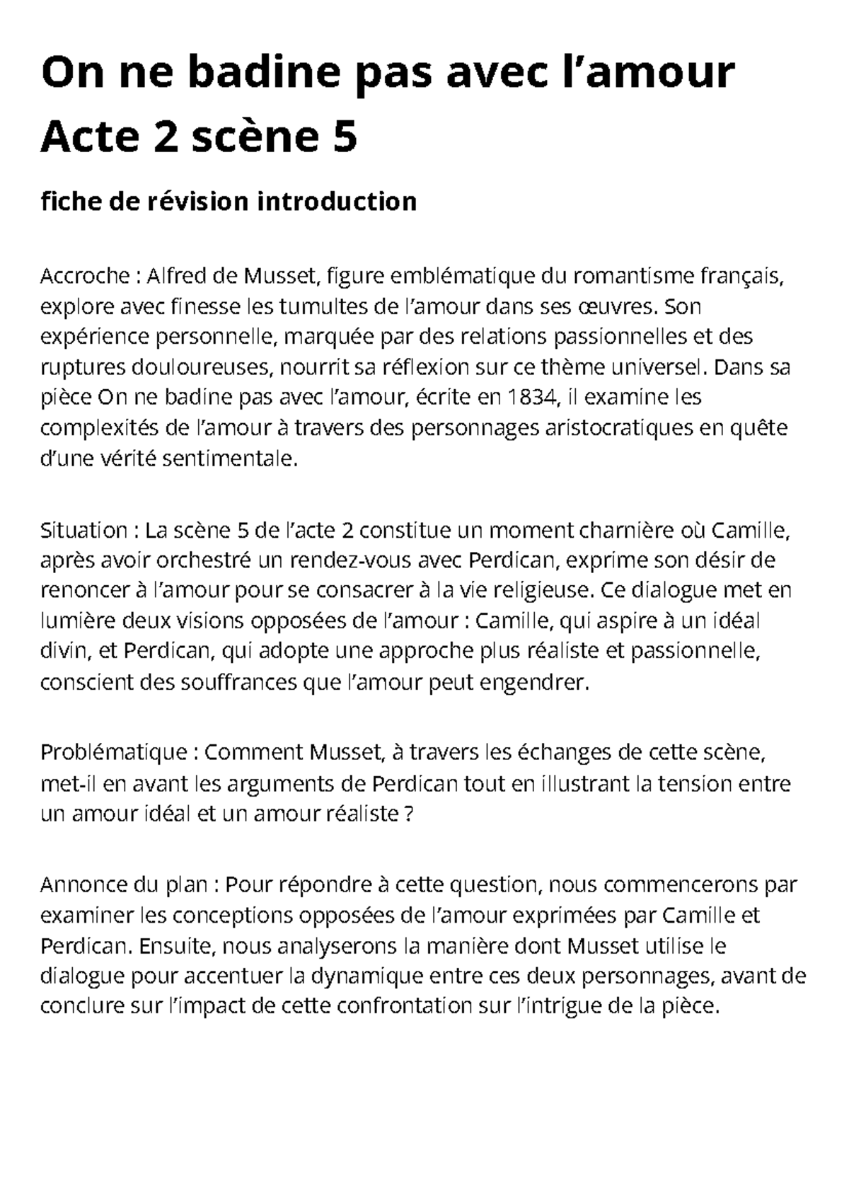 On ne badine pas avec l'amour - Révision Acte 2 Scène 5 - Studocu