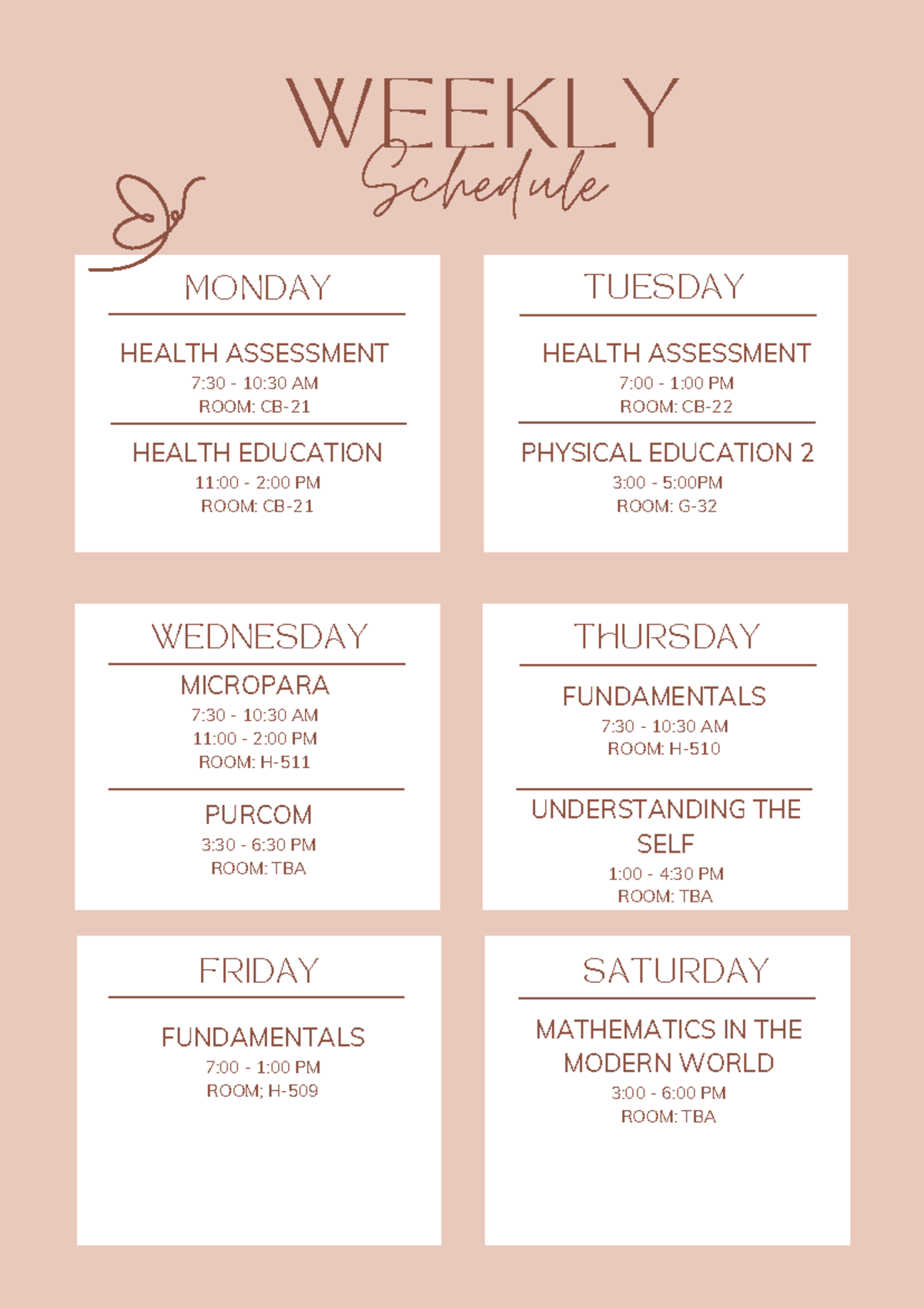 Beige Weekly Schedule Planner A4 Document - WEEKLY Schedule MONDAY ...