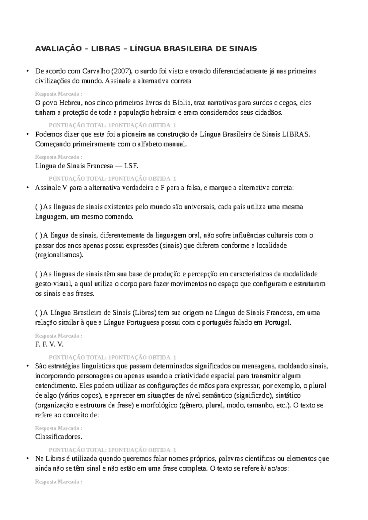 Avaliação de Libras: Língua Brasileira de Sinais - Questões e Respostas ...