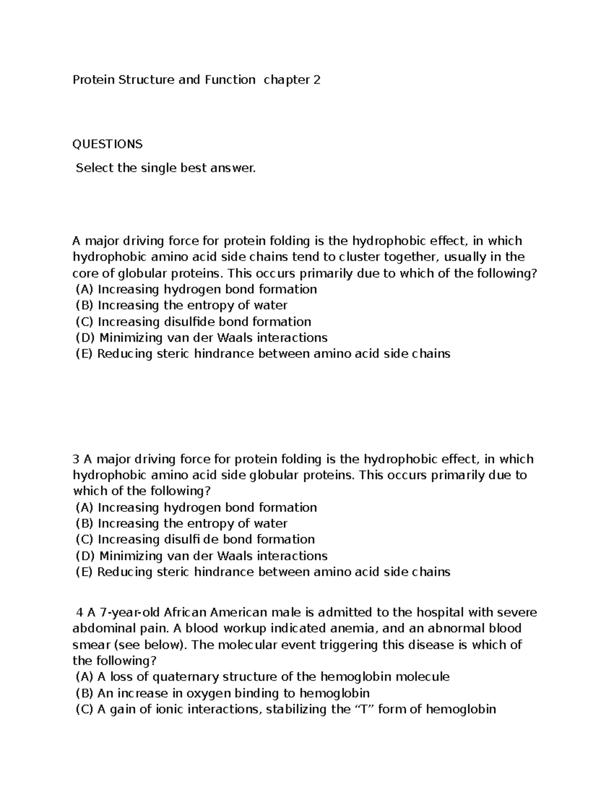 BIO 101: Protein Structure and Function - Chapter 2 Questions - Studocu
