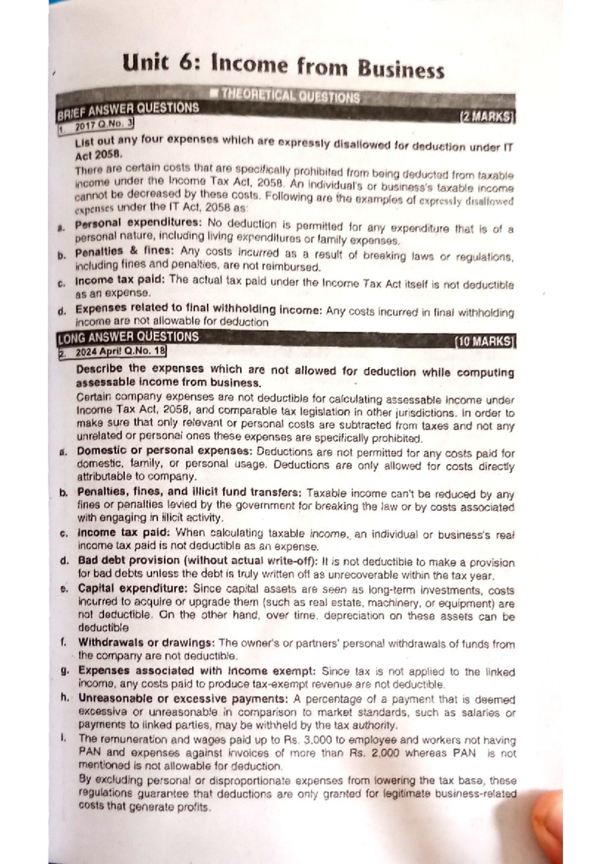 Unit 6: Income from Business - Disallowed Expenses & Assessable Income ...
