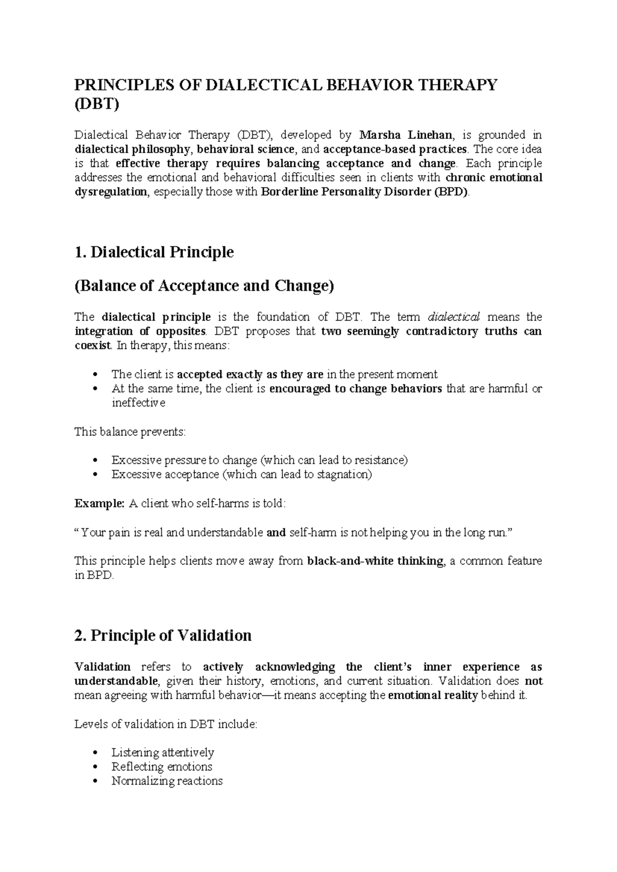 Principles and Goals of Dialectical Behavior Therapy (DBT) - Studocu