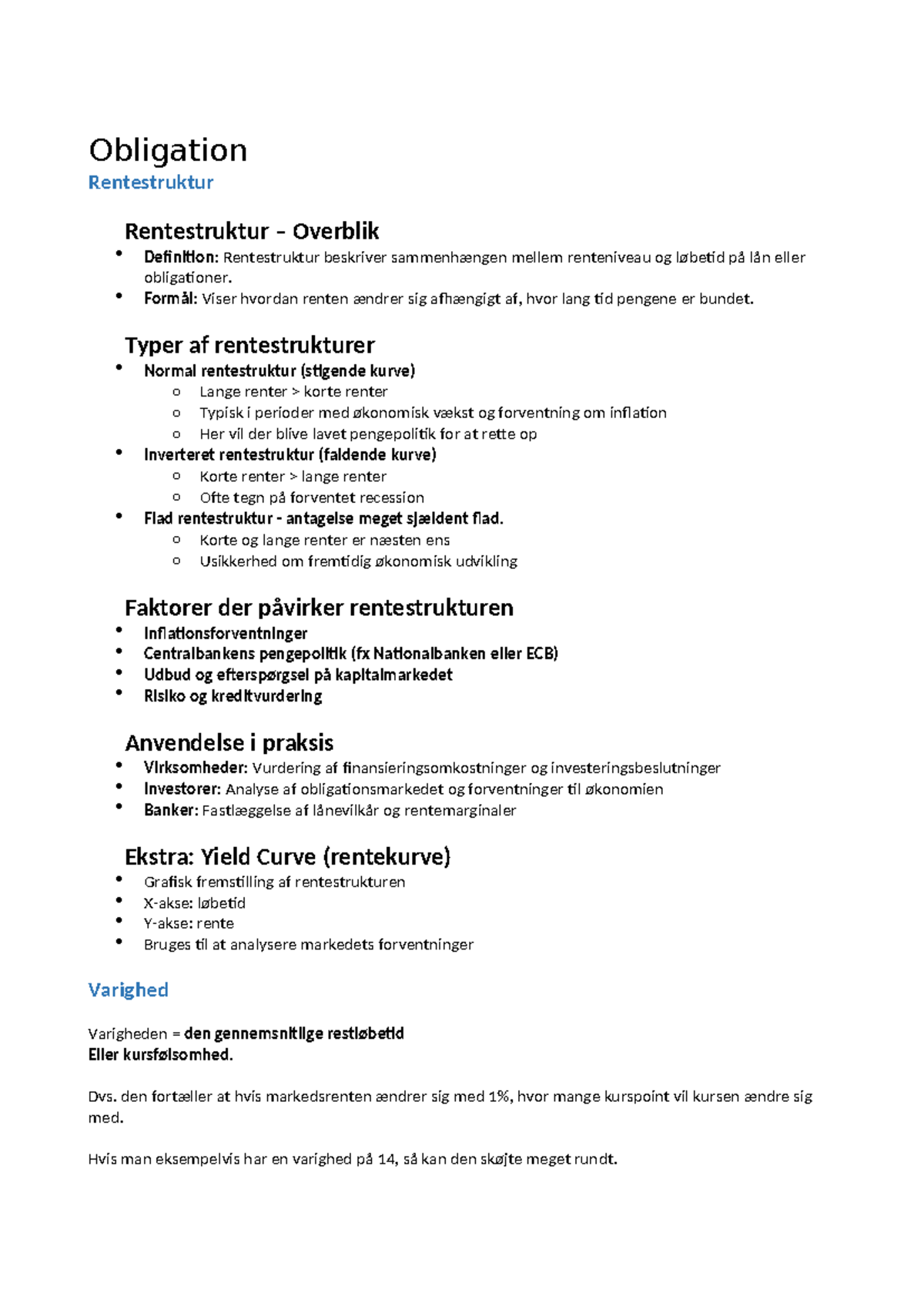 Obligationer - Noter om Rentestruktur og Varighed - Studocu