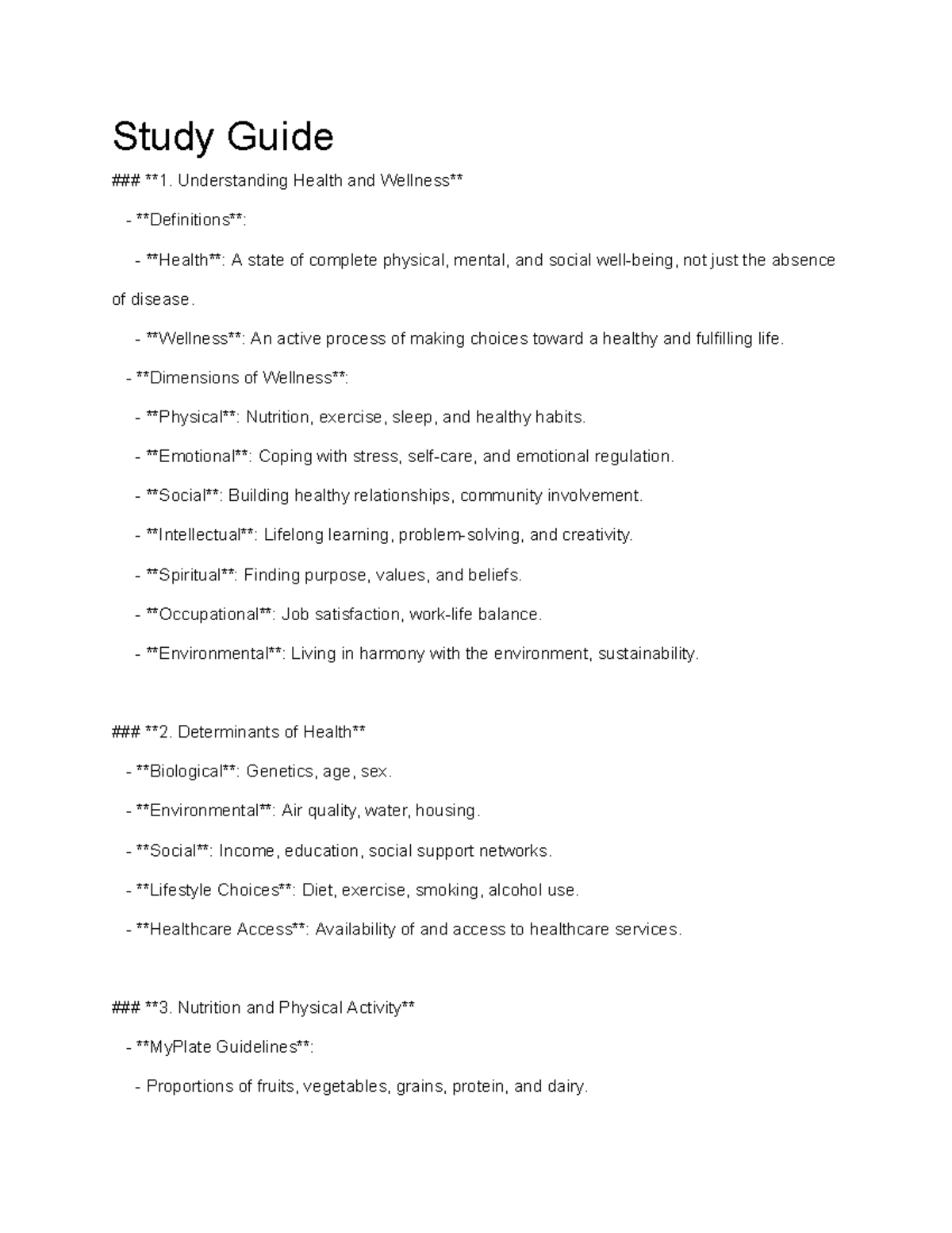 Health and Wellness Study Guide: Key Concepts & Strategies - Studocu