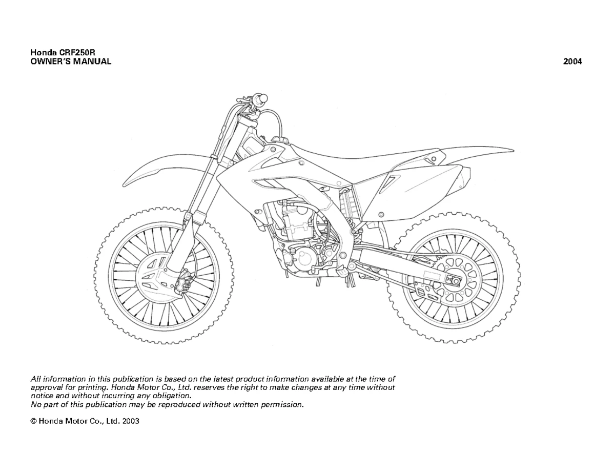 Honda CRF250R Manual: Essential Operating & Maintenance Guide - Studocu