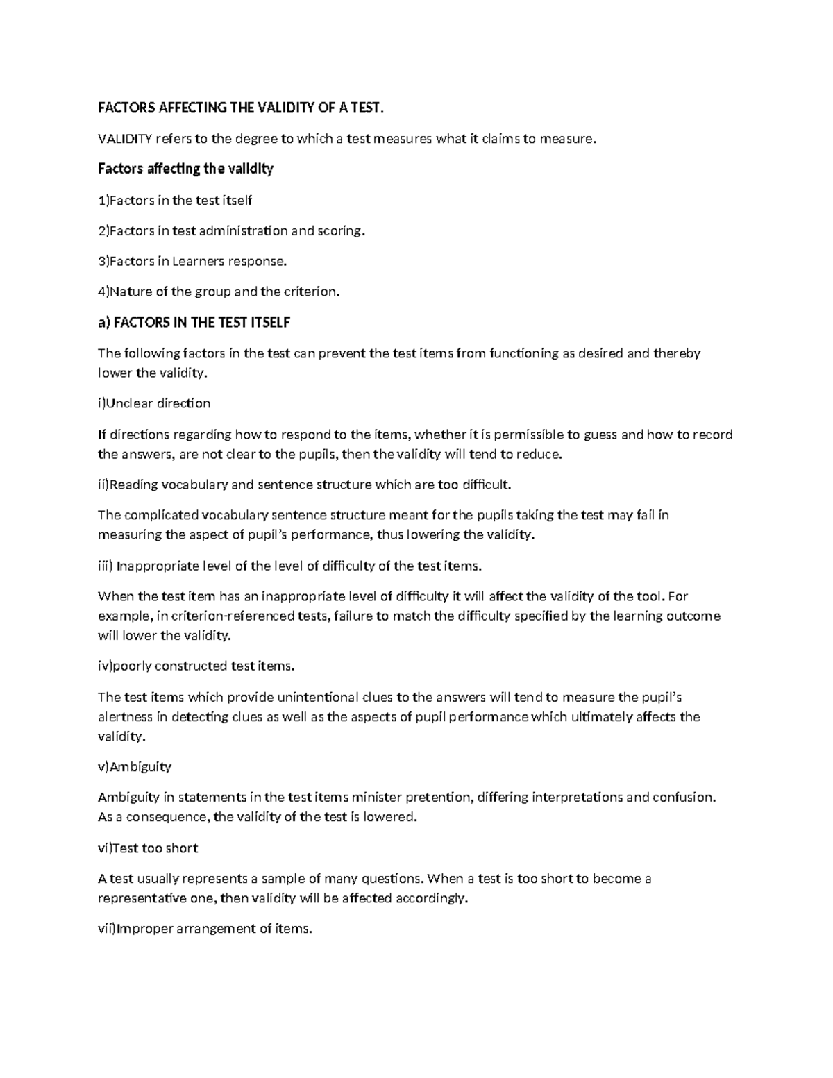 Factors Influencing Test Validity: Key Considerations - Studocu
