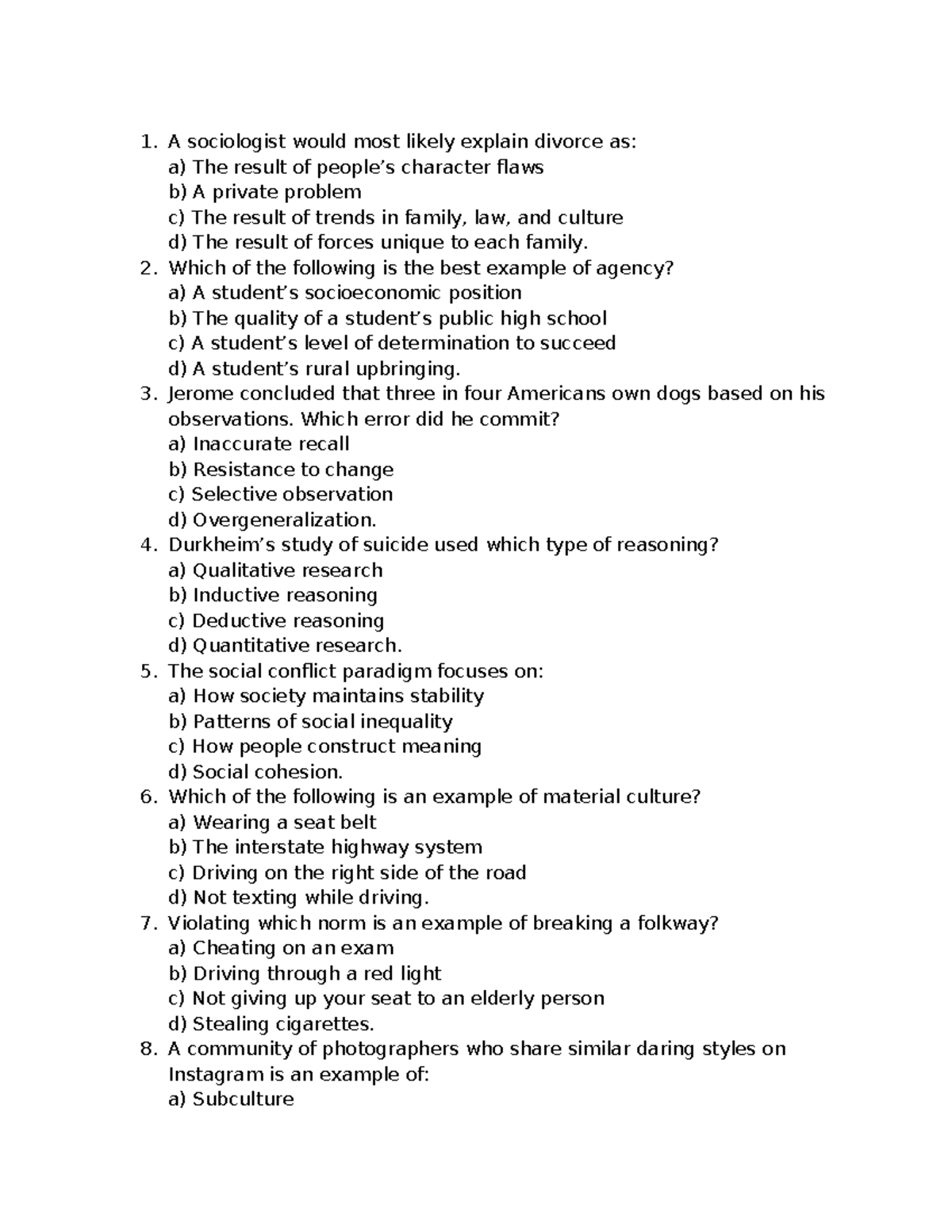 Sociology 101: False Exam 1 Review Questions and Answers - Studocu