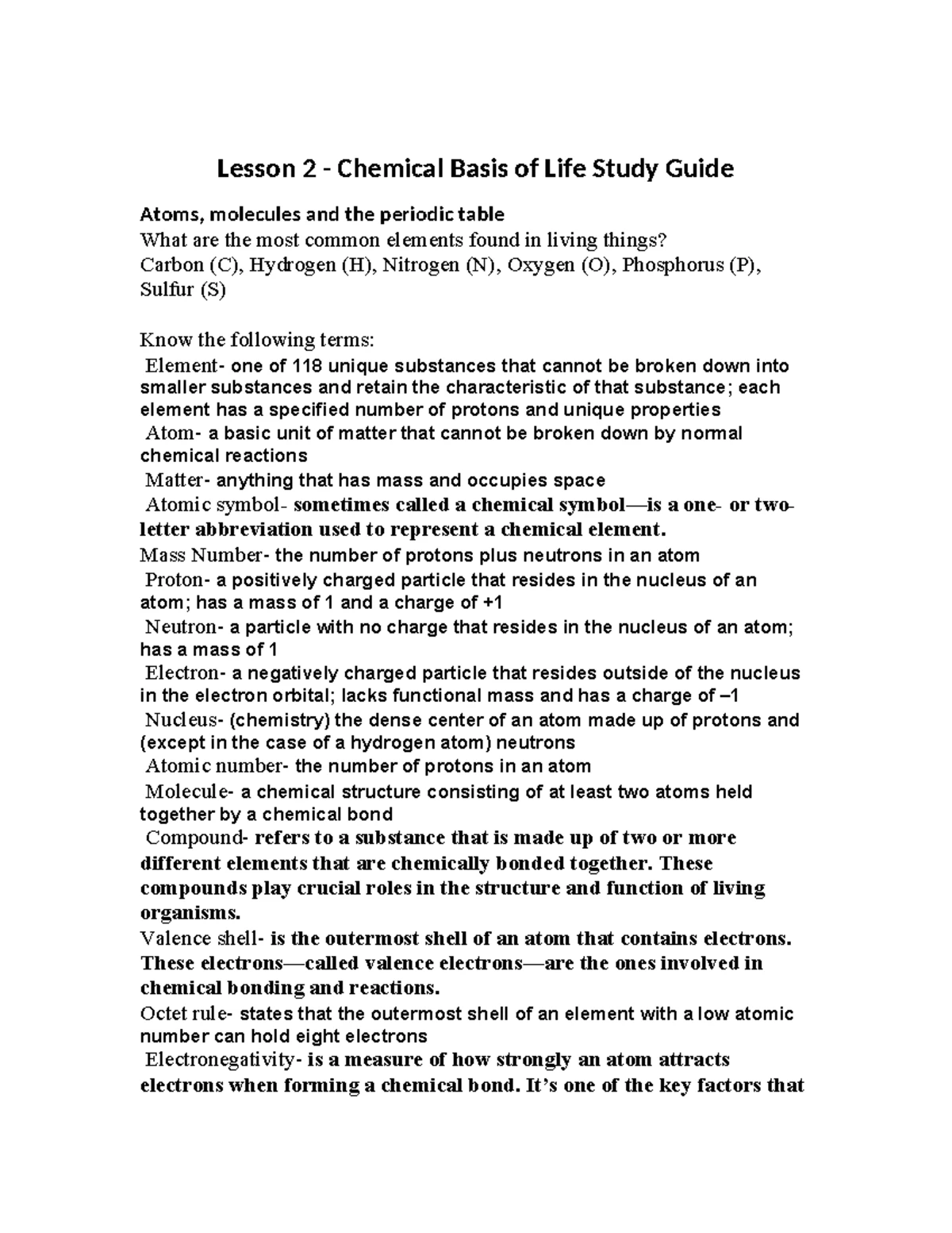 Biological Molecules Study Guide for Biology 101: Key Concepts - Studocu
