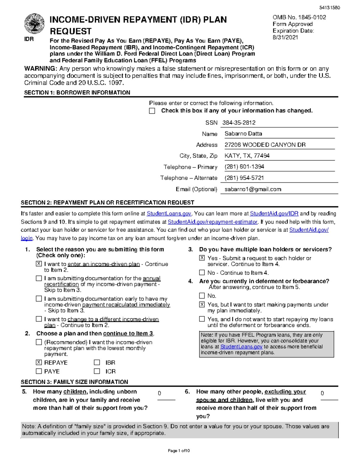 54131580 Income Driven Repayment (IDR) Application Form - Studocu