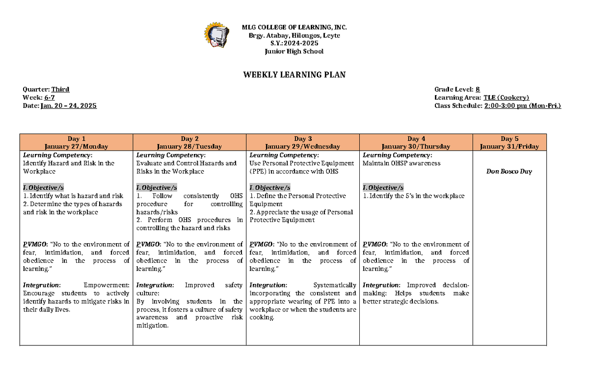 WLP L4.2 TLE8 - Evaluate and Control Hazards and Risks in the Workplace ...