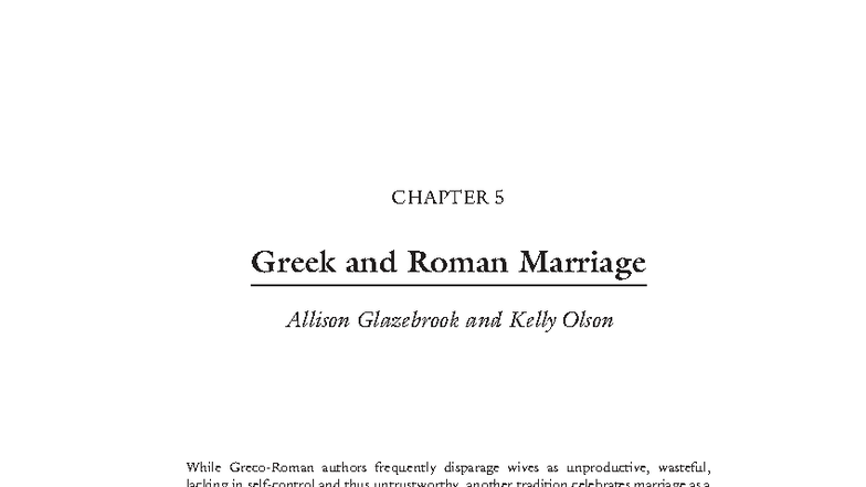 CHAPTER 5: Greek and Roman Marriage in A Companion to Greek and Roman ...
