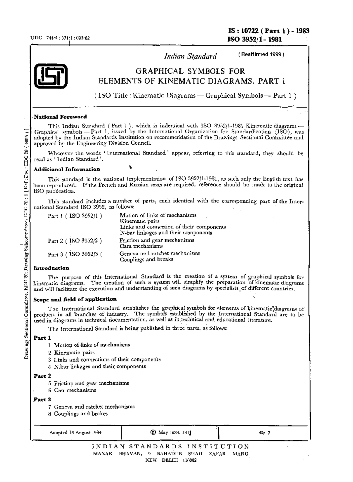 ISO 3952-1 Kinematic Diagrams: Graphical Symbols Part 1 - Document Preview
