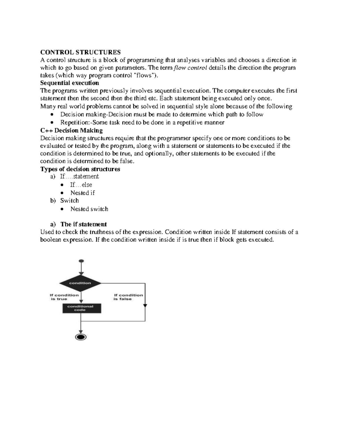 C++ Shortnotes 15thoct - CONTROL STRUCTURES A control structure is a ...