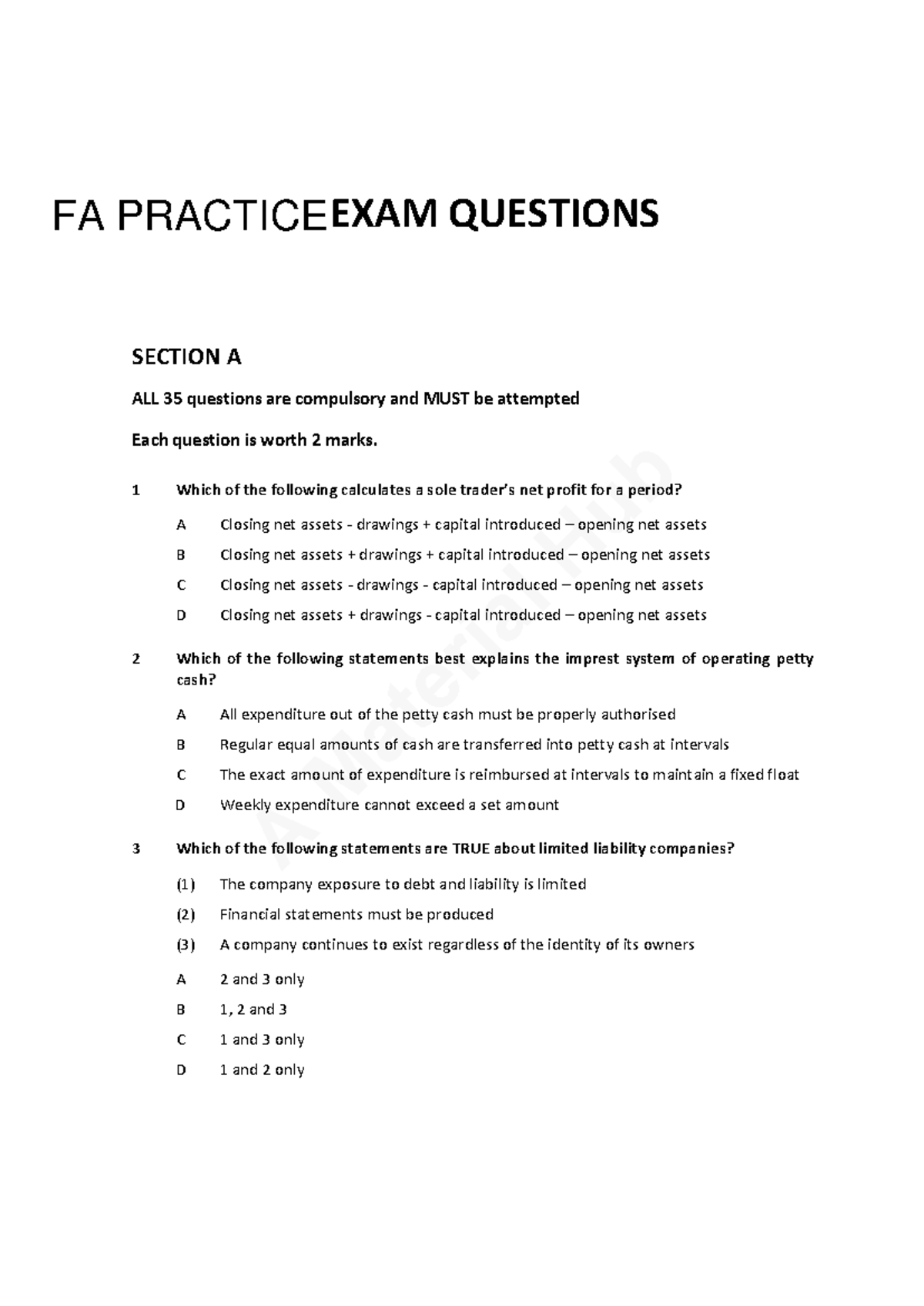 F3 Practice Exam 2: Section 7 Specimen Questions and Answers - Studocu