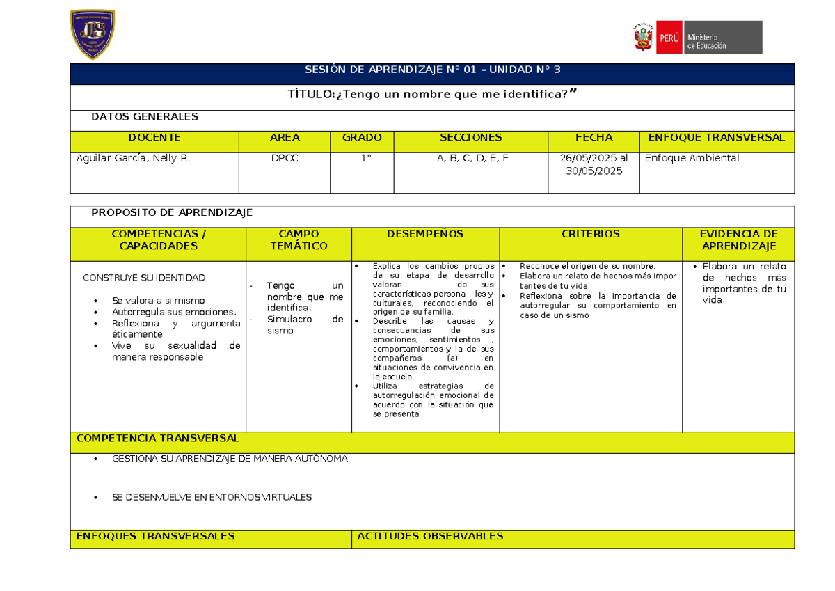 U.3 Sesión 1 - Identidad y Autorregulación Emocional en DPCC 2025-26 ...