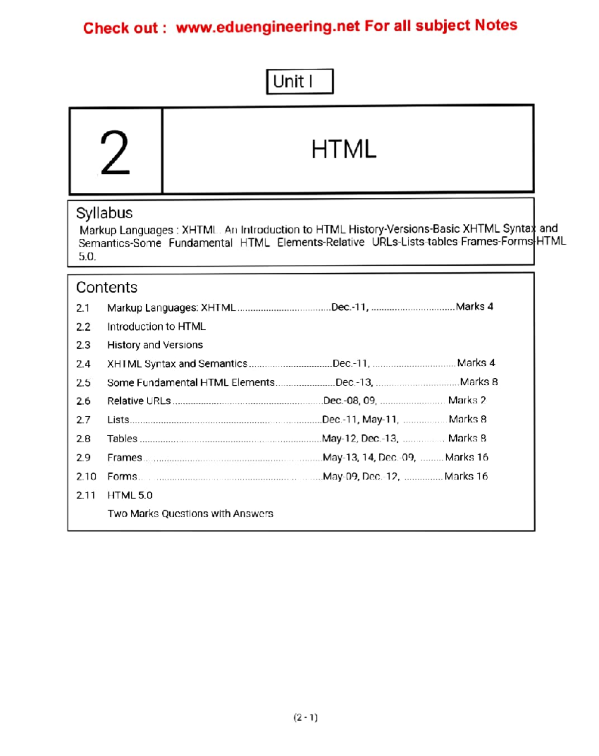 HTML & XHTML Fundamentals: A Comprehensive Guide (Unit 2.1) - Studocu