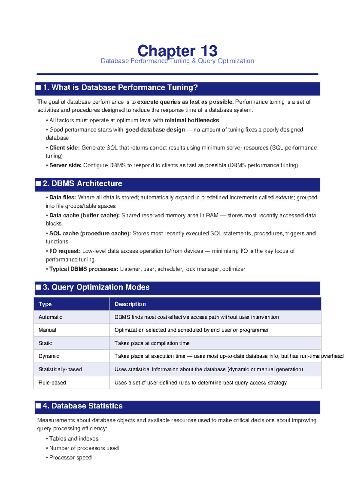 Chapter 13 Study Notes: Database Performance Tuning & Query ...