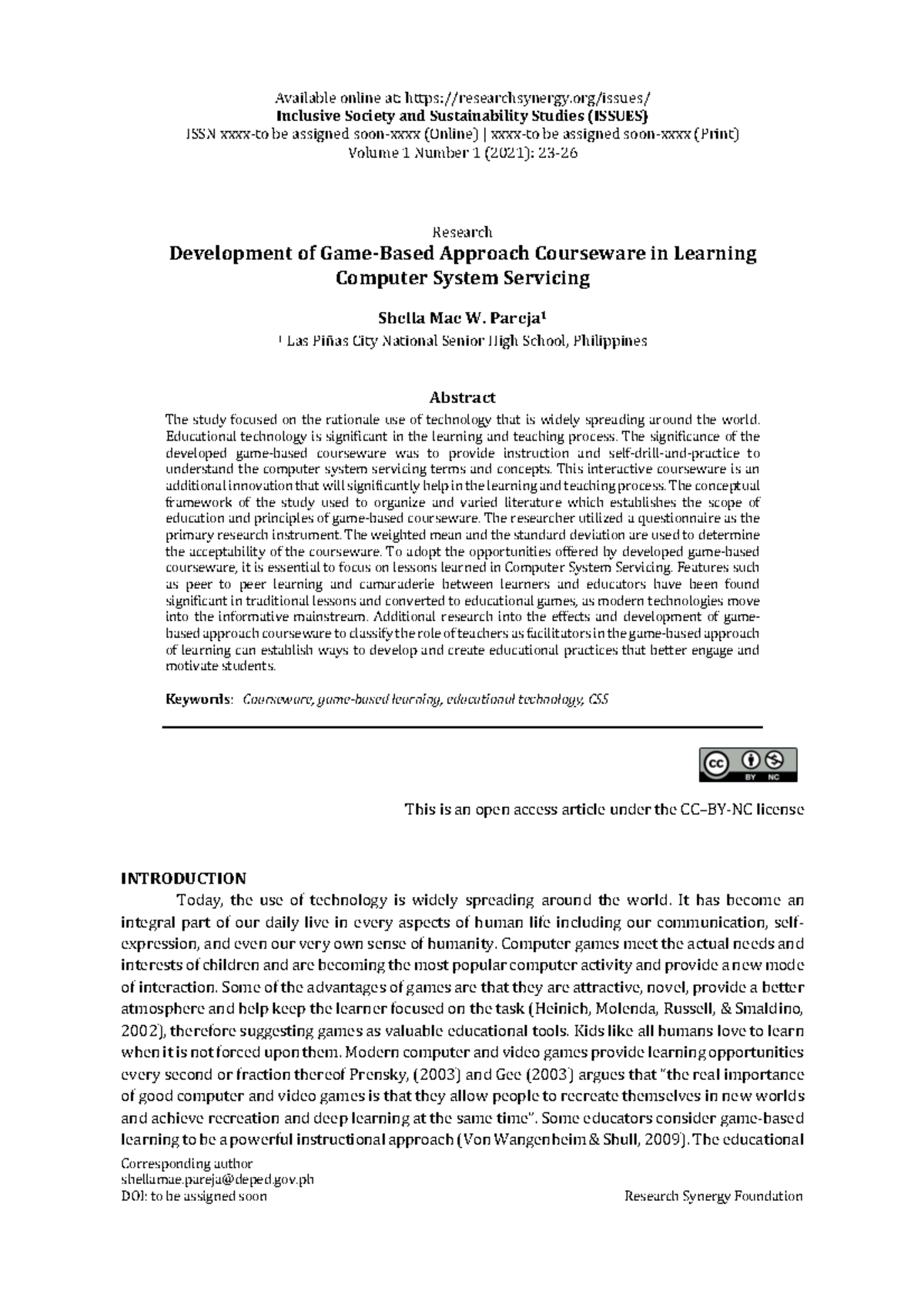 Development of Game Based Approach Cours - Available online at ...