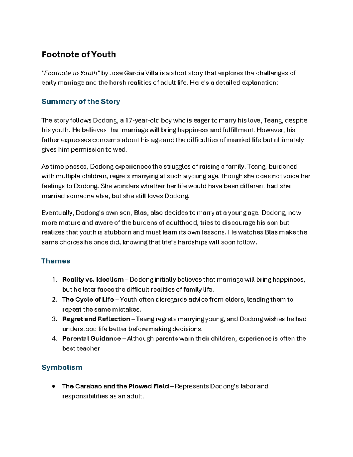 Phil Lit Finals - Summary and Analysis of Key Short Stories - Studocu