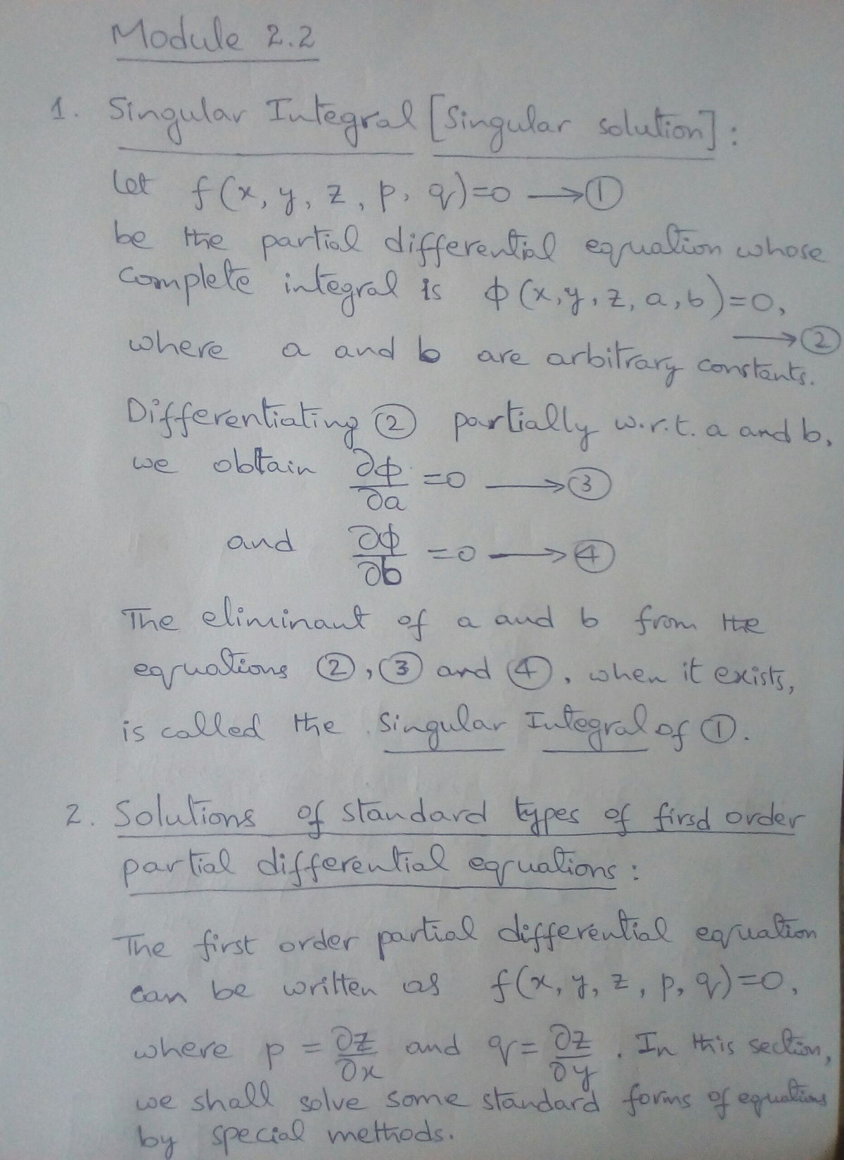 Module 2.2: Singular Integrals and First Order PDE Solutions - Studocu