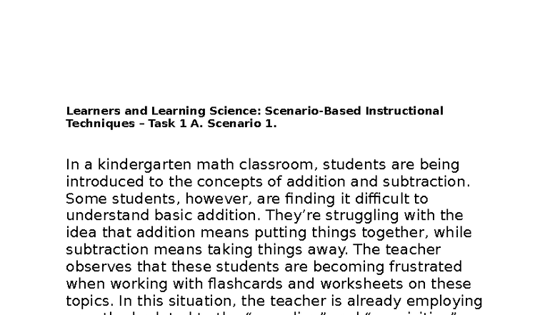 D664 Task 1A: Enhancing Addition/Subtraction Learning in Kindergarten ...