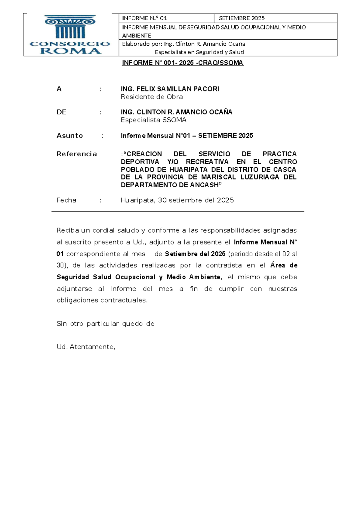 Informe Mensual de Seguridad y Salud Ocupacional - Septiembre 2025 ...
