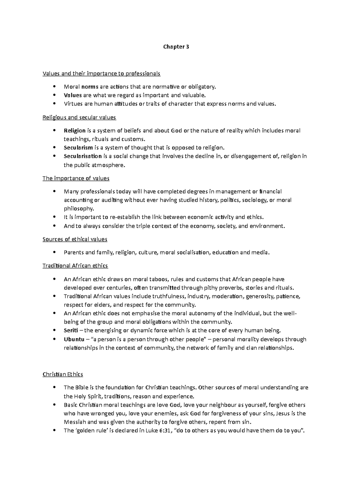 Chapter 3 Summary: Key Values in Professional Ethics - Studocu