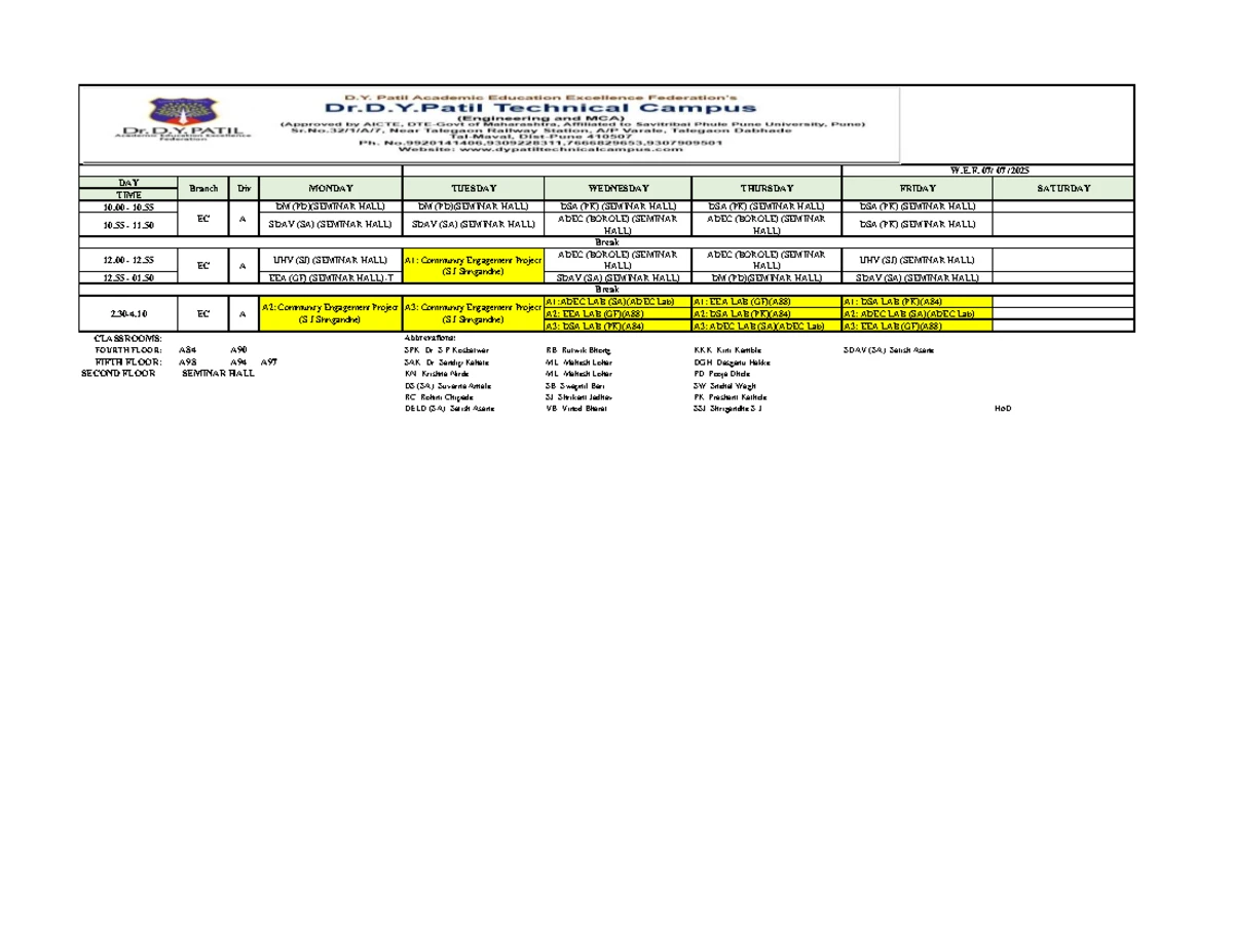 SE AIDS 1 - Class Schedule and Classroom Assignments - Studocu