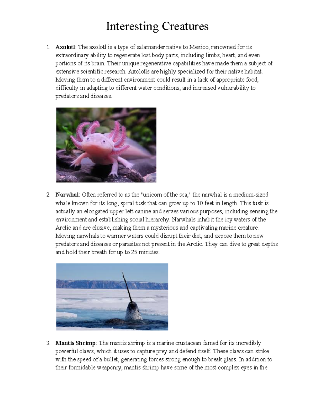 Interesting Creatures - Assignment Notes for Biology 101 - Studocu