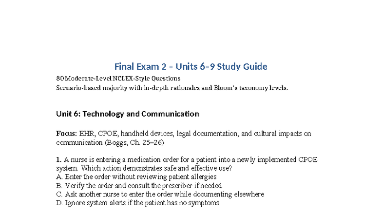 COM Final Exam Study Guide: Units 6-9 Overview and Key Concepts - Studocu