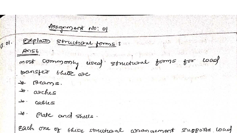 Structural Analysis Notes for Course Code: AOS - Assignment 01 - Studocu