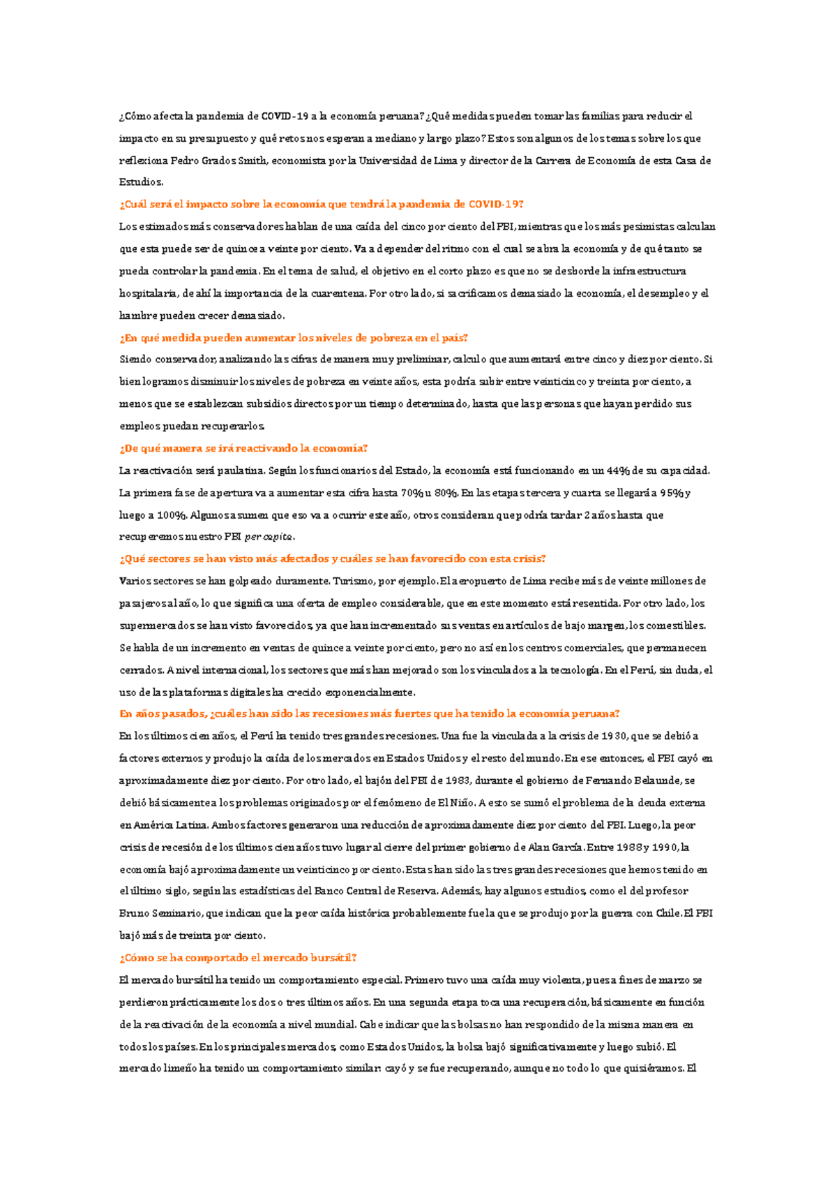 Impacto Económico de la Pandemia en Perú: Reflexiones y Retos Actuales ...