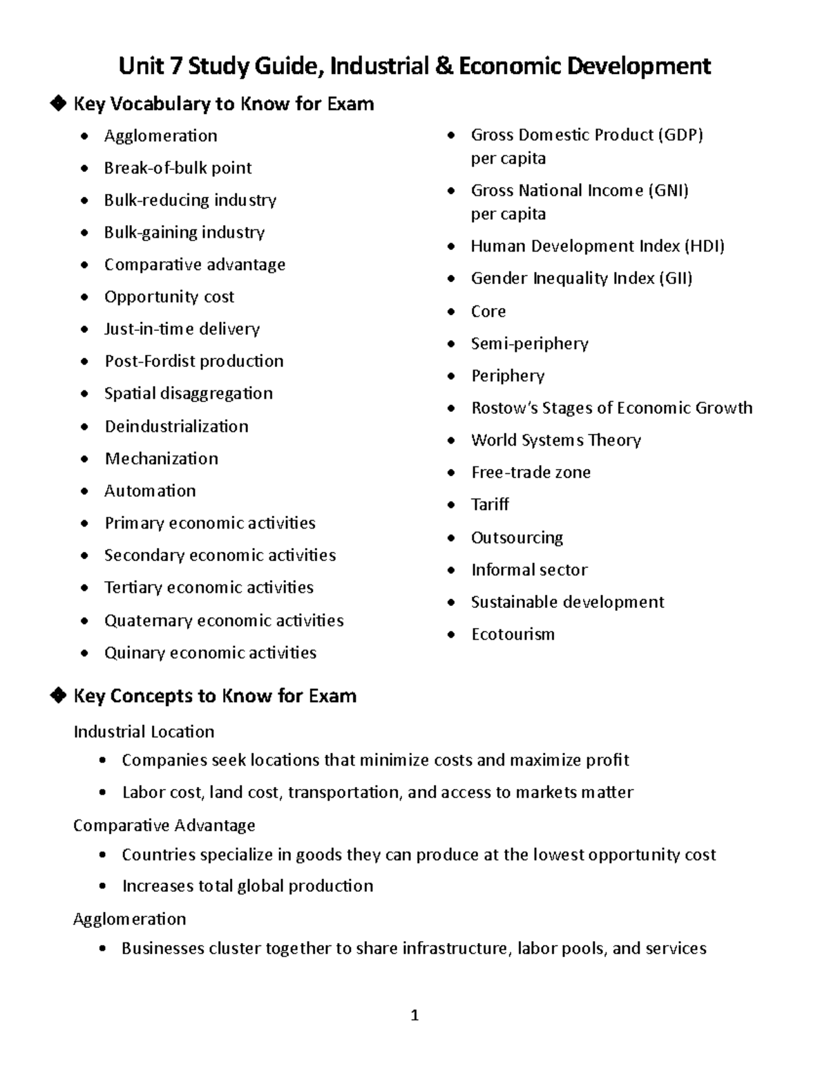 Unit 7 Study Guide: Key Terms for Industrial Economic Development Exam ...