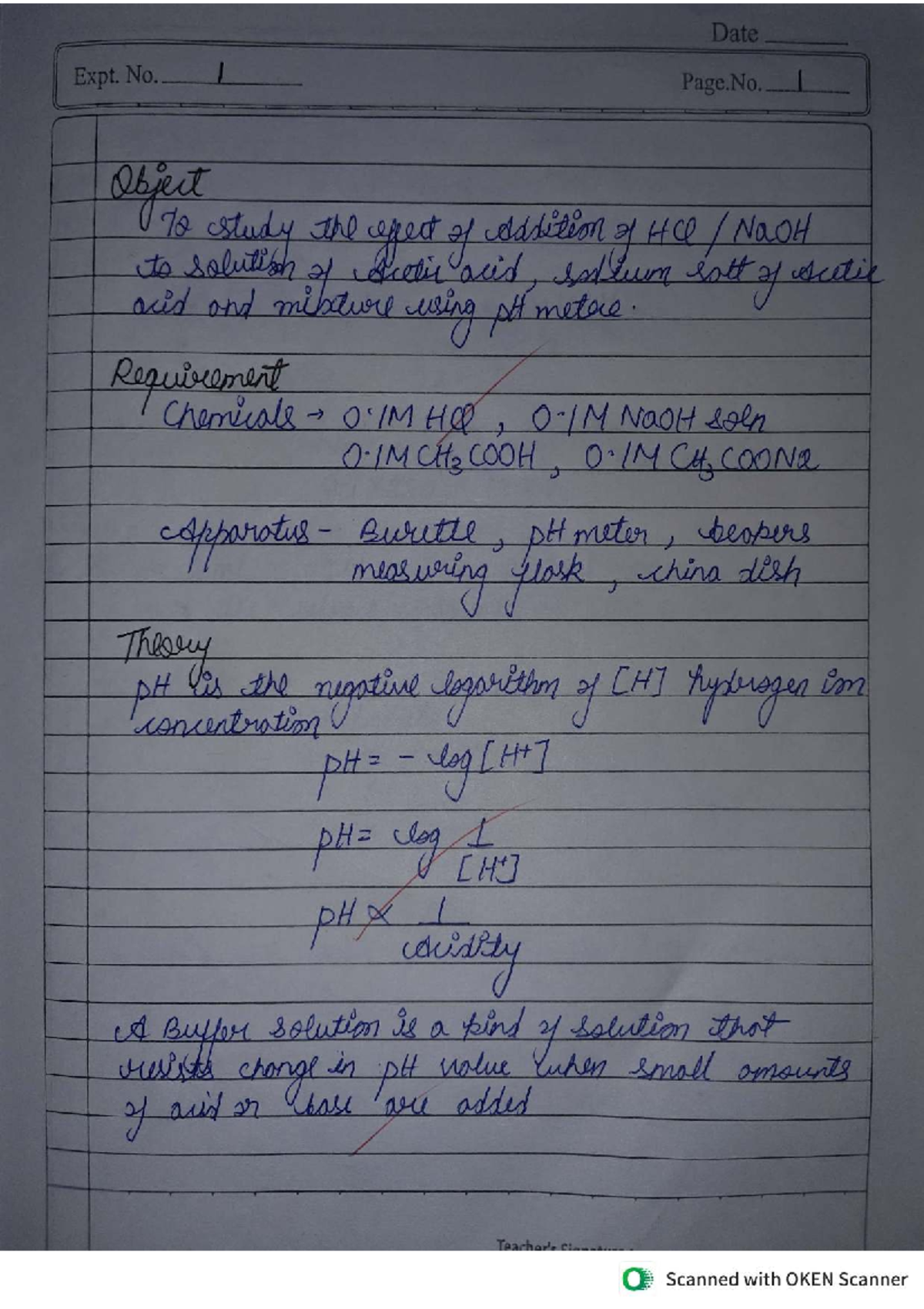 Physical Experiment 1: Effect of HCl and NaOH on pH Levels - Studocu