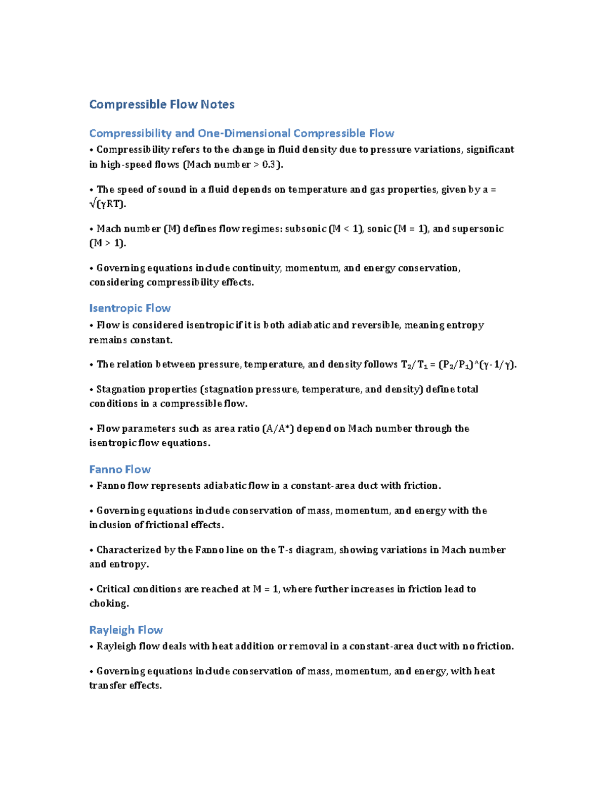 Compressible Flow Notes - Compressible Flow Notes Compressibility and ...