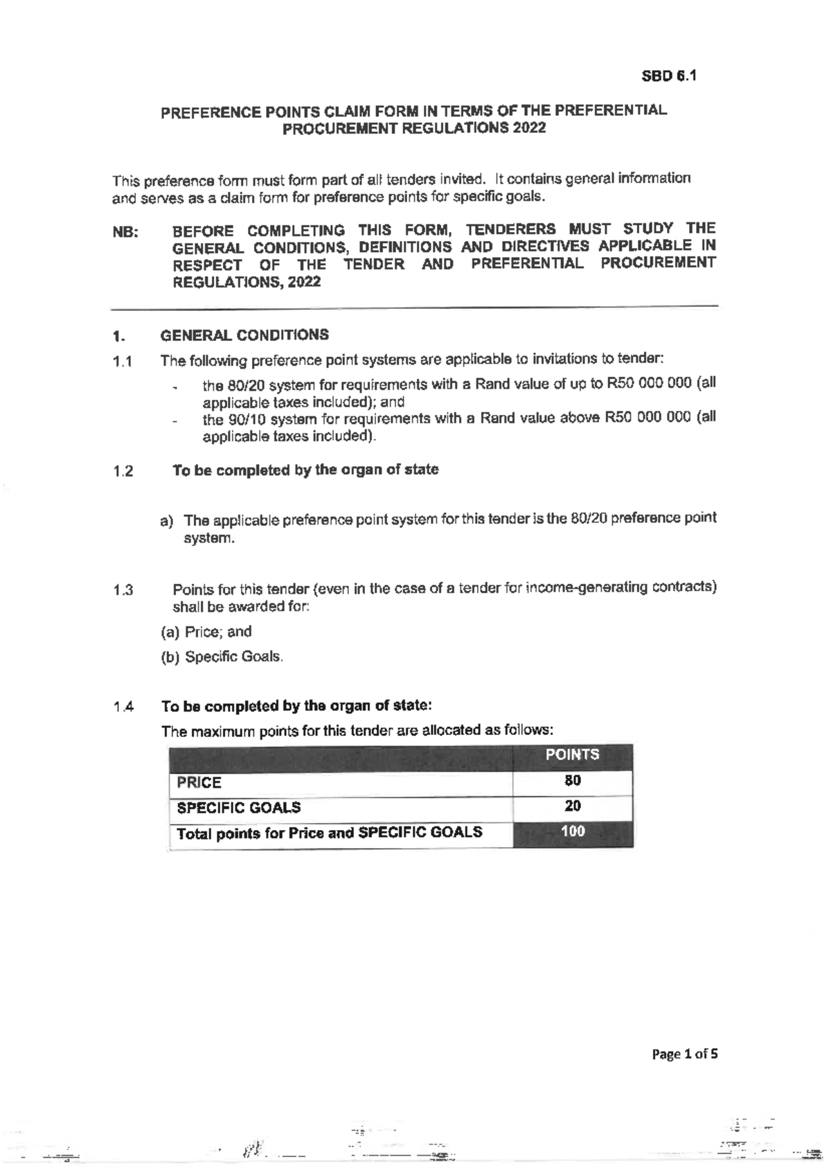 SBD 6.1 Preference Points Claim Form for Tenders - 2022 Regulations ...