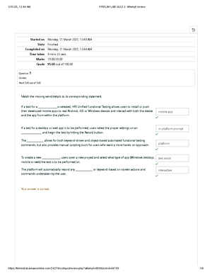 Prelim Quiz 1 Review for UFT GUI Testing - 100% Score Achieved - Studocu