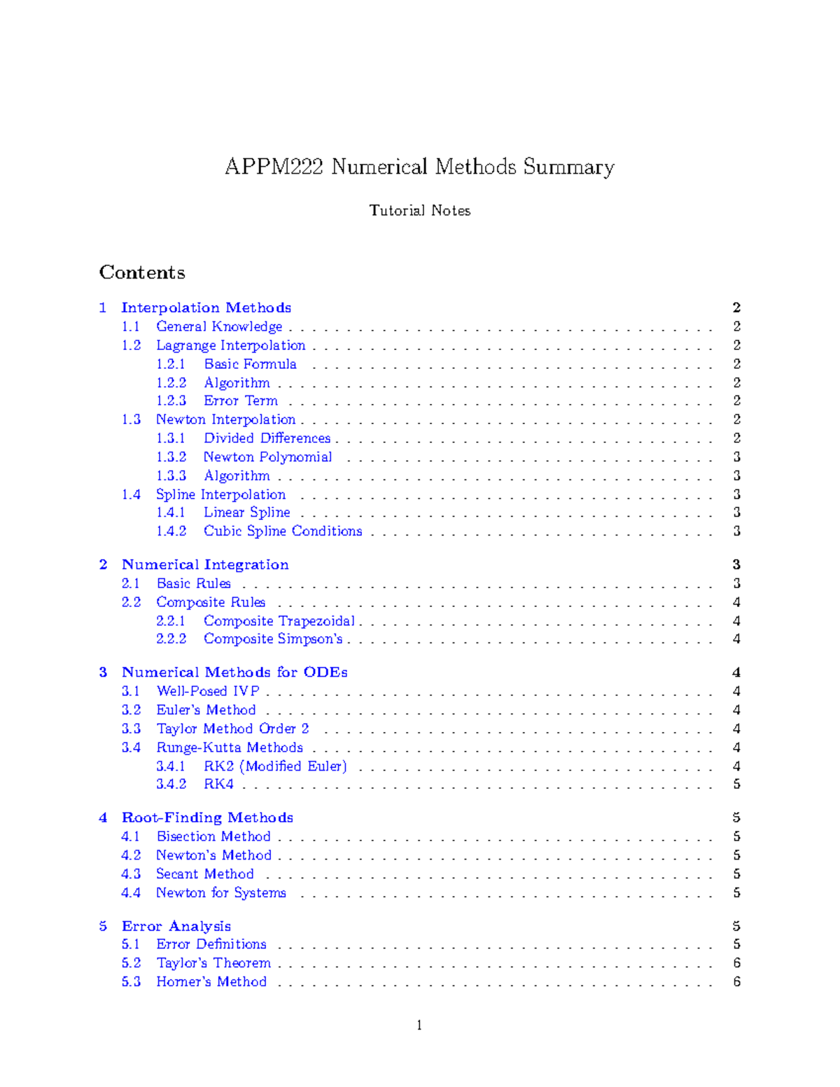 APPM 222 Numerical Methods Summary Tutorial Notes - Studocu