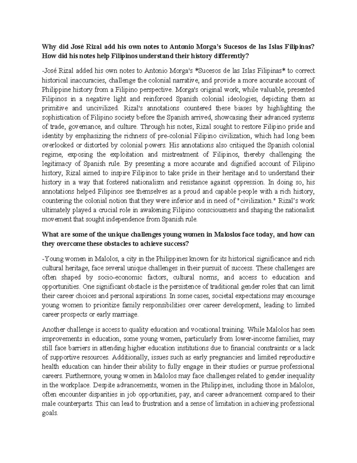 Rizal's Annotations on Morga: A Filipino Perspective on History - Studocu