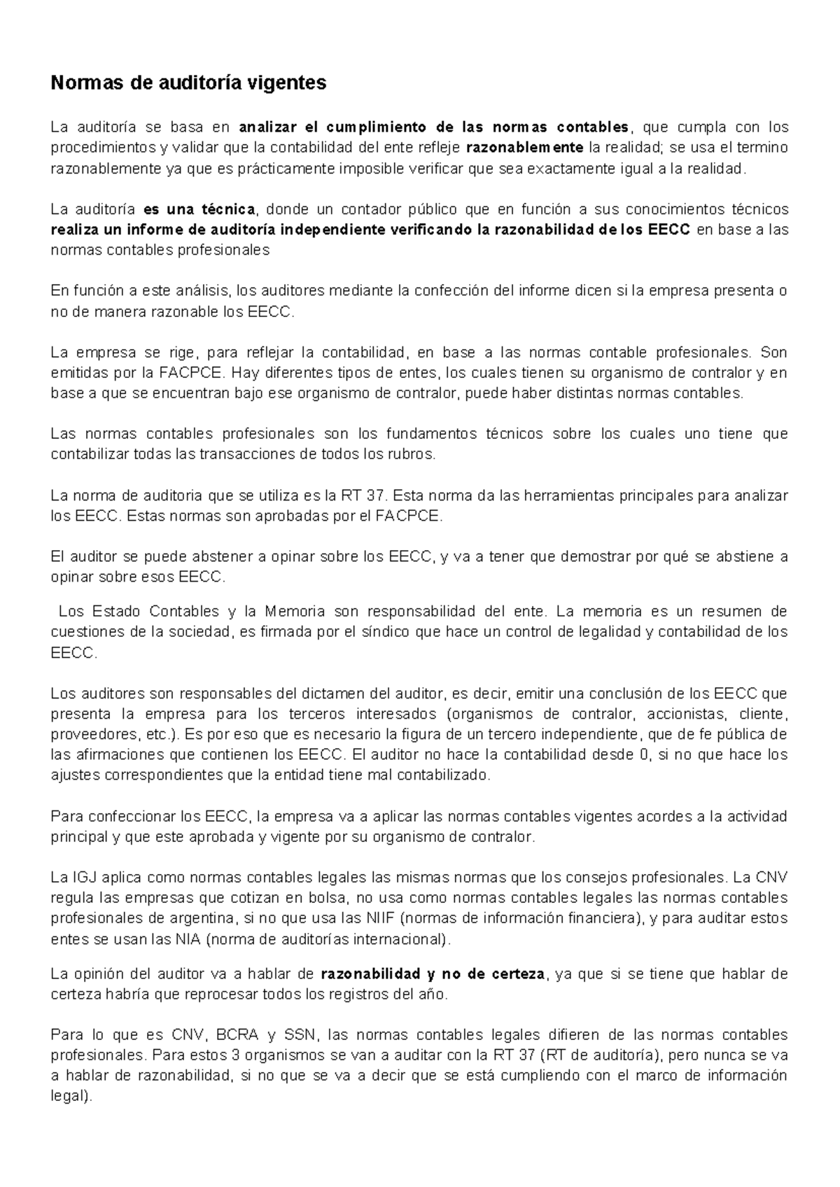 Resumen de Normas de Auditoría RT 37 - Auditoría 2023 - Studocu